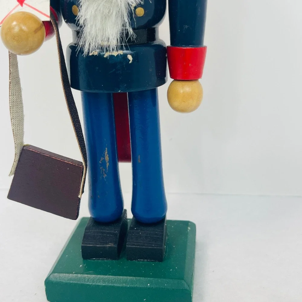 Vintage Wooden Mailman Nutcracker Postman with Letter and Mail Bag 10 Inch Blue
